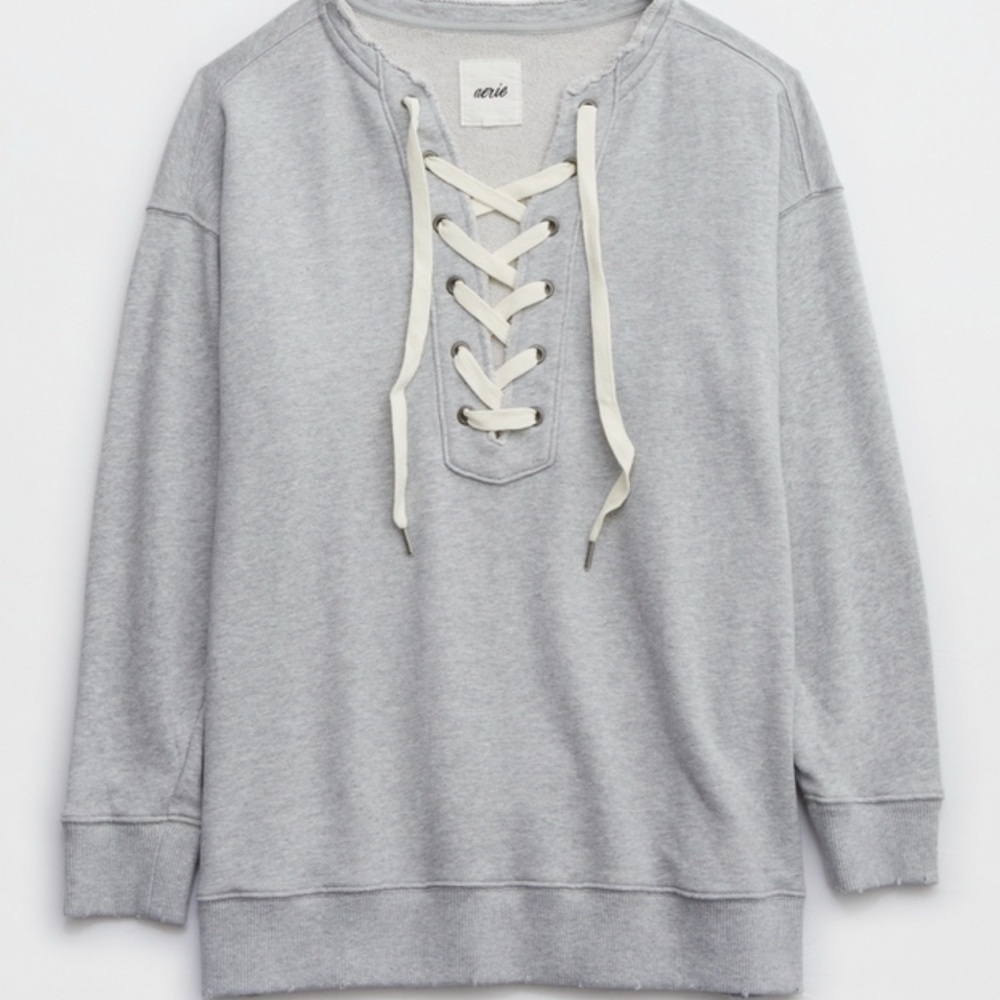 Women's Aerie Lace-Up Sweatshirt Gray Size M